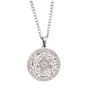 Collier rétro en acier inoxydable avec pendentif sceau des sept archanges gravé