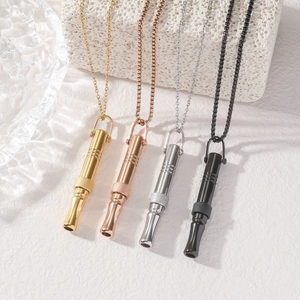 Stainless Steel Whistle Pendant Necklace Mindfulness Breathing Meditation Anxiety Relief Necklaces For Men Women Unisex Jewelry