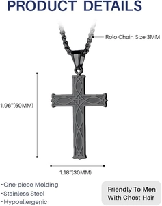 Detalle del colgante de cruz celta negra en acero inoxidable con dimensiones