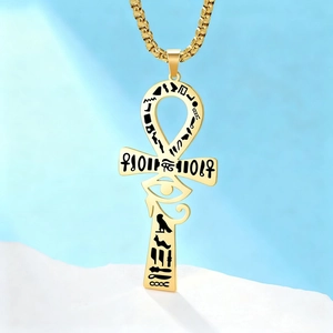 Gold Ankh cross necklace for men featuring Eye of Horus and ancient Egyptian symbols
