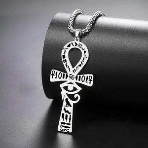 Vintage Stainless Steel Ancient Egyptian Ankh Cross Necklace For Men Women Hieroglyphs Eye Of Horus Pendant Culture Jewelry