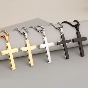 Collar con Colgante de Cruz de Doble Capa de Acero Inoxidable Joyería Religiosa Simple para Hombres Mujeres Cadena de Acero de Titanio