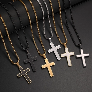 Collar con Colgante de Cruz de Acero Inoxidable para Hombres Mujeres Hip Hop Retro Metal Cepillado Cadena de Caja Joyería Diaria Moda