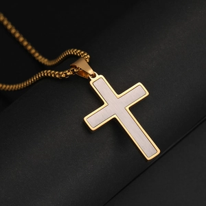 Colgante de cruz bicolor oro y plata para hombre con cadena de caja de acero liso