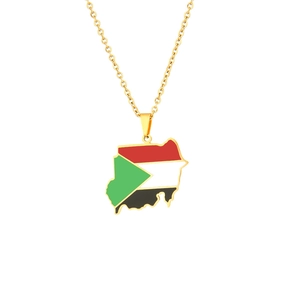 Collier carte du Soudan en acier inoxydable doré avec pendentif drapeau émaillé pour unisexe