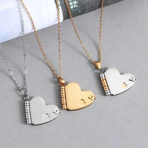 Stainless Steel Heart Locket Necklace For Women Openable Book Shape Pendant Necklace Gold Silver Two-Tone Necklaces Jewelry Gift