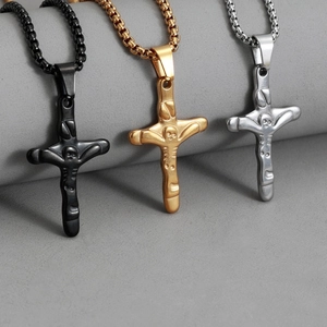Gothic Molten Cross Pendant Necklace For Men Women Stainless Steel Engraved Religious Faith Exorcism Trendy Minimalist Jewelry