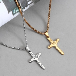 Modern minimalist stainless steel cross pendant necklace in silver and gold finishes