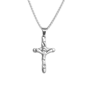 Minimalist stainless steel gothic cross necklace with artistic abstract face engraving