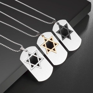 Vintage Edelstahl Davidsstern Erkennungsmarke Anhänger Halskette für Herren Damen Mode Religiöser Schmuck Geschenk Poliert