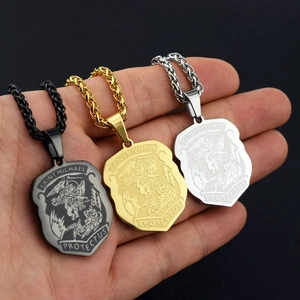 Saint Michael shield pendant necklaces in black, gold and silver stainless steel