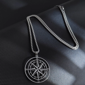 Starry sky compass pendant necklace made of silver titanium steel for men and women