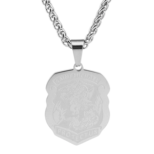 Saint Michael shield pendant necklace in stainless steel with twisted curb chain