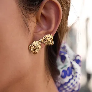 Boucles d'Oreilles Clous Nœud Papillon en Acier Inoxydable de Luxe Pour Femmes Plqué Or 18K Texture Irrégulière Vintage Bijoux