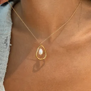 Edelstahl Süßwasserperle Anhänger Halskette Für Damen Unregelmäßiger Wassertropfen Kreuz Strass Schmuck Elegantes Accessoire