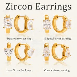 Roestvrijstalen Goud Vergulde Strass Huggie Creolen Voor Dames Hart Vierkant Ovaal Peer Vorm Geometrische Sieraden Cadeau
