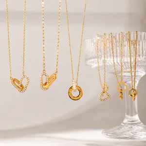Minimalistische Edelstahl Halskette Mit Ineinandergreifenden Ringen Für Damen Gold Silber Zirkonia Herz Anhänger Schmuck