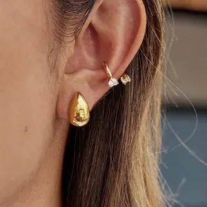 Boucles d'oreilles de Luxe en Acier Inoxydable Goutte d'eau Clous d'oreilles Zircone Cœur Ear Cuffs pour Femme Bijoux
