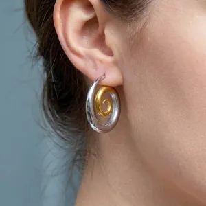 Modern Stainless Steel Bicolor Spiral Stud Earrings For Women PVD Gold Silver Plated Twisted Geometric Fashion Jewelry Gift