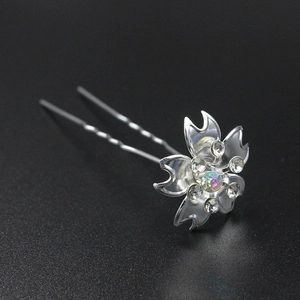 Épingle à cheveux argentée en forme de U avec fleur en strass pour coiffure élégante