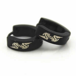 Punk Stainless Steel Huggie Hoop Earrings For Men Women Black Gold Silver Color Cross Dragon Skull Pattern Earrings