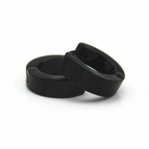 Pair of 4mm wide black polished stainless steel huggie hoop earrings for men and women