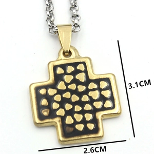 Collana con ciondolo a croce in acciaio inox oro e nero con cuore, 3,1 cm x 2,6 cm