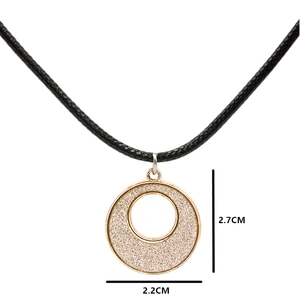 Minimalist geometric circular glitter pendant necklace with gold finish on black cord