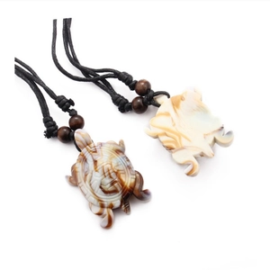 Collier Pendentif Tortue Marine Vintage En Résine Effet Coquillage Chaîne En Corde Tressée Noire À La Main Bijoux
