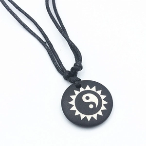 Vintage Yin Yang Tai Chi Sun Pendant Necklace Ethnic Cow Bone Amulet Black Rope Braided Chain Jewelry For Men Women