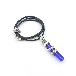 Punk style alloy cobra snake pendant necklace with silver dragon wrapping and blue stone