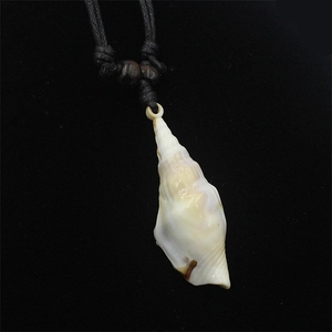 Acrylic Conch Shell Pendant Necklace With Wood Beads Black Woven Rope Chain Ocean Style Sweater Chain For Women Men Jewelry