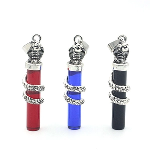Punk alloy cobra necklace pendant with colorful resin inlay in silver finish