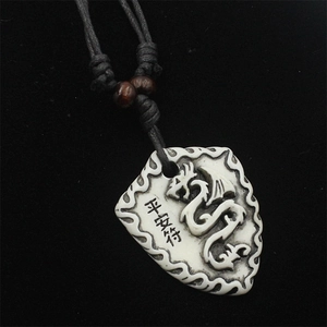 Retro Resin Dragon Relief Shield Pendant Necklace Black Braided Cord Neck Jewelry For Men Women Daily Decoration Accessory