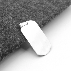 Polished stainless steel rectangular dog tag pendant for men, classic silver finish