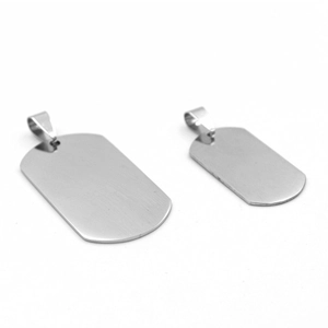Polished stainless steel double dog tag pendants with a matte brushed finish for necklaces