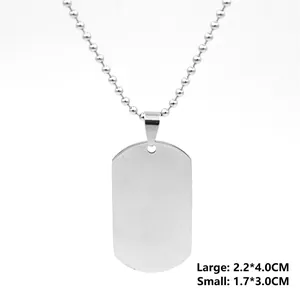 Polished stainless steel military dog tag pendants in large and small sizes with bead chain
