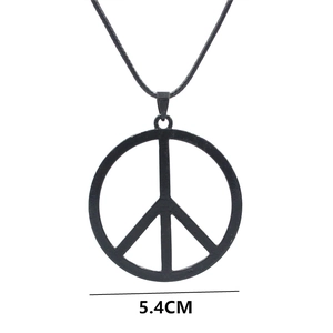 Collana con ciondolo simbolo della pace nero in lega con cordino, diametro 5,4 cm