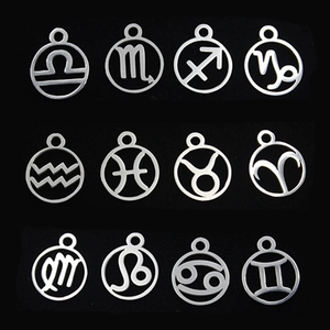 Hollow Out Zodiac Pendant Only (Without Chain) Stainless Steel Round Twelve Constellations Charm For DIY Necklace Women Men Gift