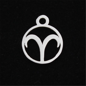 Polished stainless steel Aries zodiac pendant featuring a hollow minimalist round design