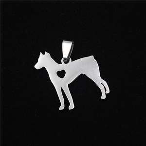 Polished stainless steel Doberman pinscher silhouette pendant with heart cutout detail
