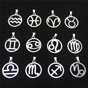 Edelstahl Tierkreiszeichen Anhänger Hohl Ausgeschnitten Rund Konstellation Charm Für Herren Damen Schmuck Halskette Zubehör Ohne Kette