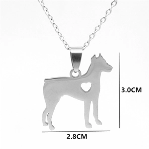 Silver stainless steel Cane Corso dog pendant necklace with a cutout heart detail