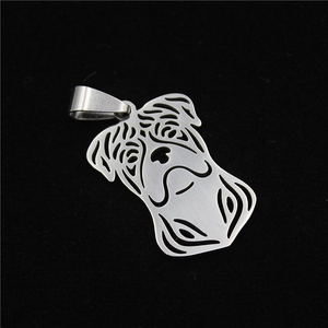 Brushed stainless steel pug dog pendant with cutout outline and silver finish necklace