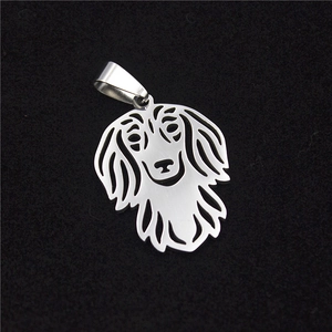 Polished stainless steel hollow dog silhouette pendant necklace with dog head profile