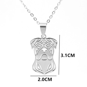 Hollow stainless steel pug pendant necklace with silver finish and dog breed silhouette
