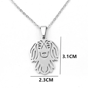 Unisex stainless steel hollow dog pendant necklace with a minimalist long-haired dog design