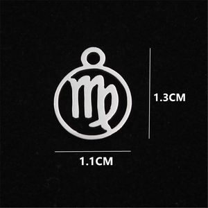 Stainless steel Virgo zodiac pendant with hollow round design measuring 1.1cm by 1.3cm
