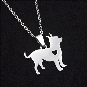 Polished Stainless Steel Dog Silhouette Pendant With Heart Cutout Animal Charm For Pet Lovers Jewelry Without Chain