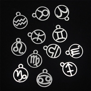Set of twelve hollow stainless steel zodiac pendants for DIY jewelry making